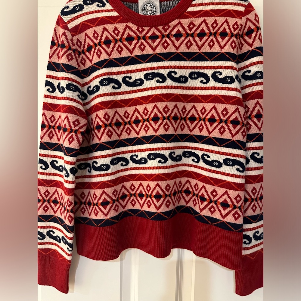 NWT Happy Sheep CrewSize L, Red- White, Navy Blue Wool Cashmere Italian Designer - Picture 2 of 5